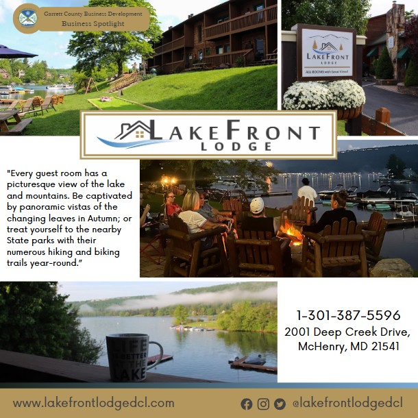 Today's Business Spotlight 🛏 is on Lake Front Lodge!
Visit them at www.lakefrontlodgedcl.com or LakeFront Lodge Deep Creek
Follow us to see more daily Garrett County Business Spotlights! 
If you are interested in having your business featured contact Connor Norman at cnorman@garrettcountymd.gov. #businessdevelopment #garrettcountymd